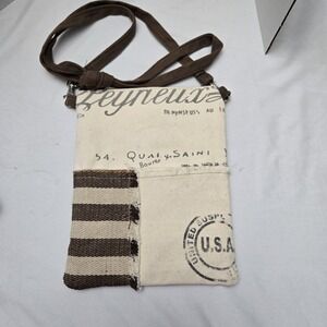 Mini Canvas Crossbody Burlap Accent USA Stamp Travel Festival Graphic Print Boho